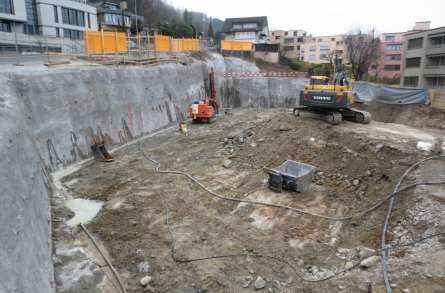 Überbauung Sonne, Etzelstrasse 92 + 94, Pfäffikon, Projekt und Baukontrolle Tragstruktur in Massivbauweise, Projekt und Fachbauleitung Baugrubenarbeiten inkl. Sicherung