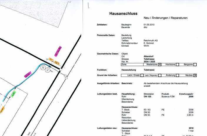 Leitungskataster,Â Altendorf, Datenübernahme ins GIS und Attributierung, Laufende Nachführung, Export in WebGIS