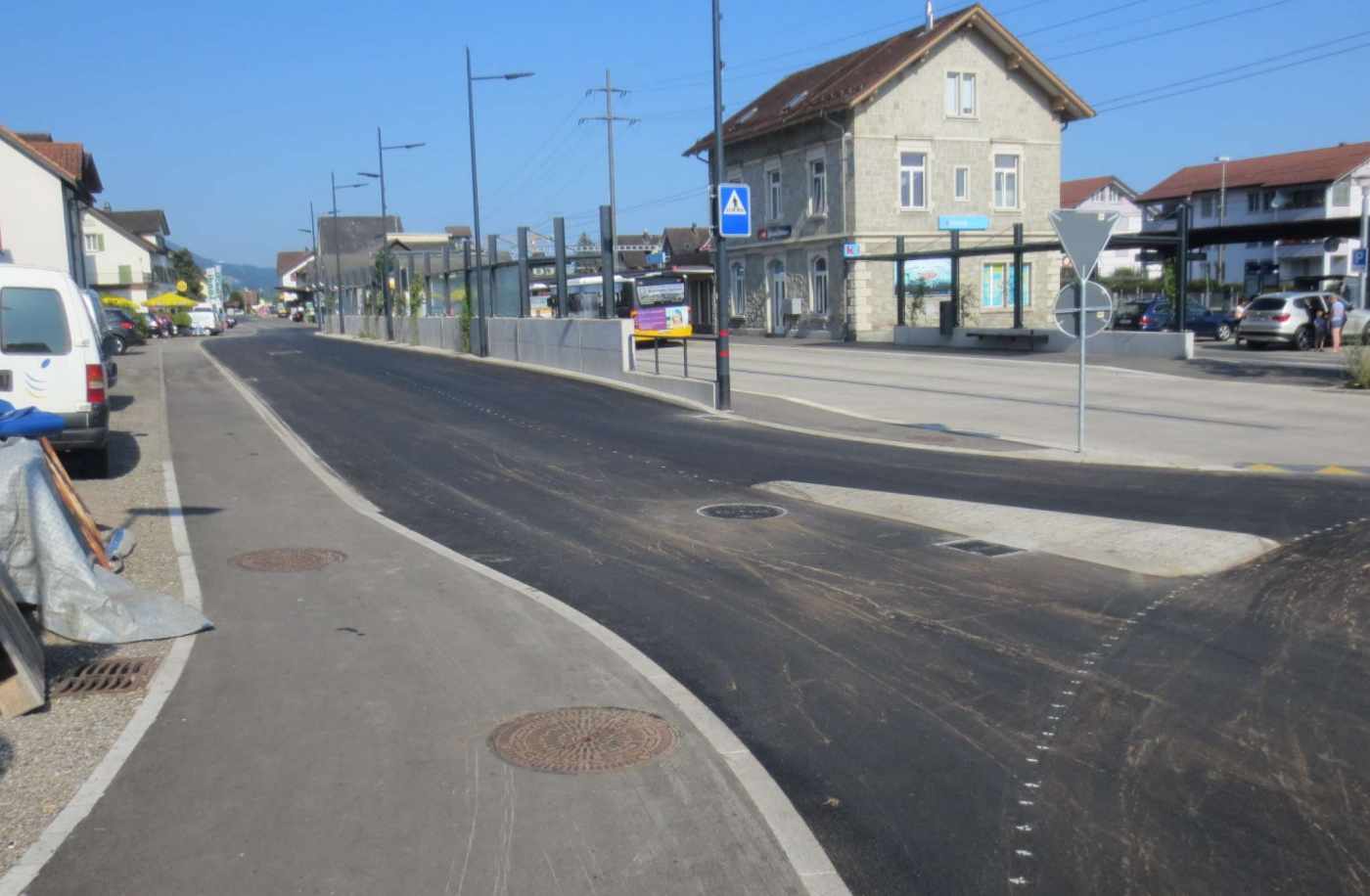 Ausbau Bahnhofplatz, Siebnen-Wangen, Variantenstudium, Projektoptimierungen, Projekt und Bauleitung