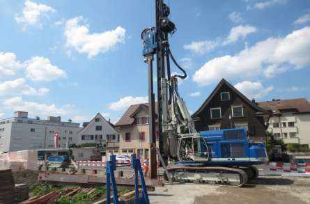 Überbauung Falken, St. Gallerstrasse, Lachen, Projekt und Baukontrolle Tragstruktur in Massivbauweise, Projekt und Baukontrolle Baugrube mit Rühlwand, Projekt und Baukontrolle Pfählungsarbeiten