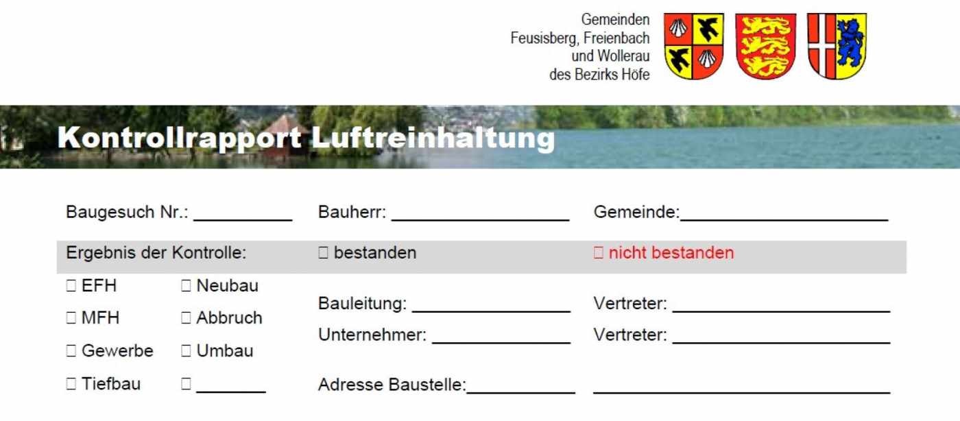 Umweltbaukontrolle Wollerau, Durchführen von ordentlichen Kontrollen sowie von Stichproben anhand von Kontrollrapporten der Gemeinden Feusisberg, Freienbach und Wollerau des Bezirkes Höfe bei sämtlichen Bauvorhaben. Erstellen von Mängelberichten und Durchführen von Nachkontrollen. Erstellen der Protokolle.