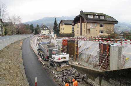 Neubau Brücke Bahnhofstrasse, 
Wangen, Projekt- und Bauleitung Brücken- und Tiefbauarbeiten, Statische Berechnung Kunstbauten