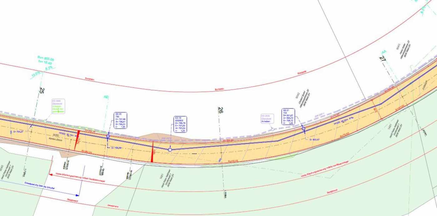 Hittenbergstrasse, Wald, Grundlagen, Terrainaufnahmen, DGM, Bauprojekt, Ausführungsprojekt, Einmasse, Plan des ausgeführten Bauwerks