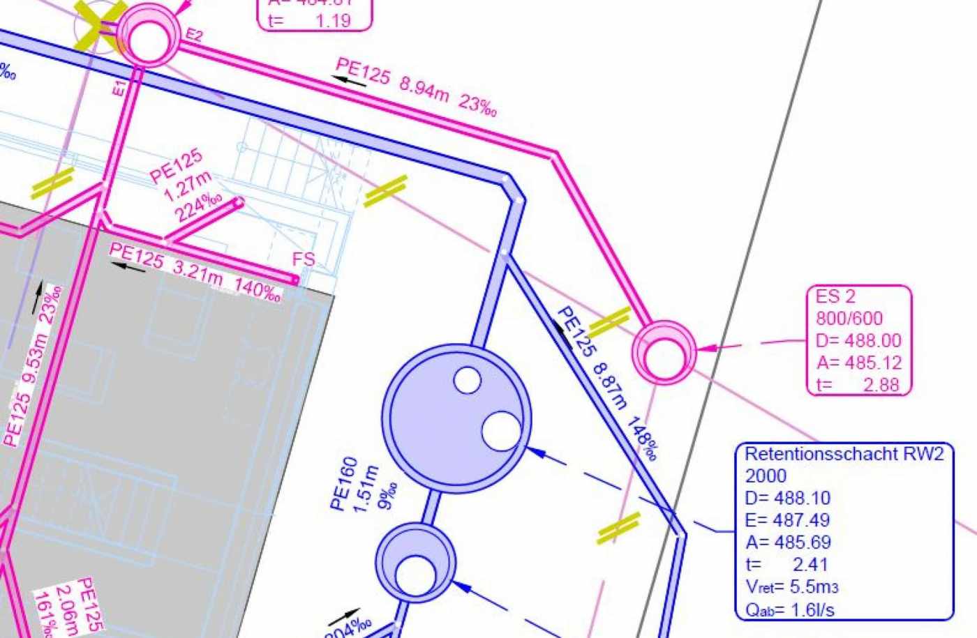 Unterstützung Entwässerungsanlagen bei EFH, MFH und Grossprojekte, Beschaffung Projektgrundlagen, Entwässerungskonzept, Dimensionierung Anlagen, Planwerk Unterstützung, Baueingabe, Versickerungsversuche, Prüfung Projekte Dritter