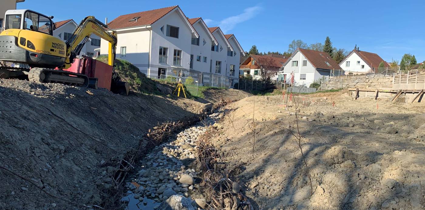 Bachverlegung Augraben, Emmenbrücke, Projektleitung, Bauprojekt, Hydraulische Modellierung, Bauherrenunterstützung Submissions- und Ausführungsprojekt, Bauleitung