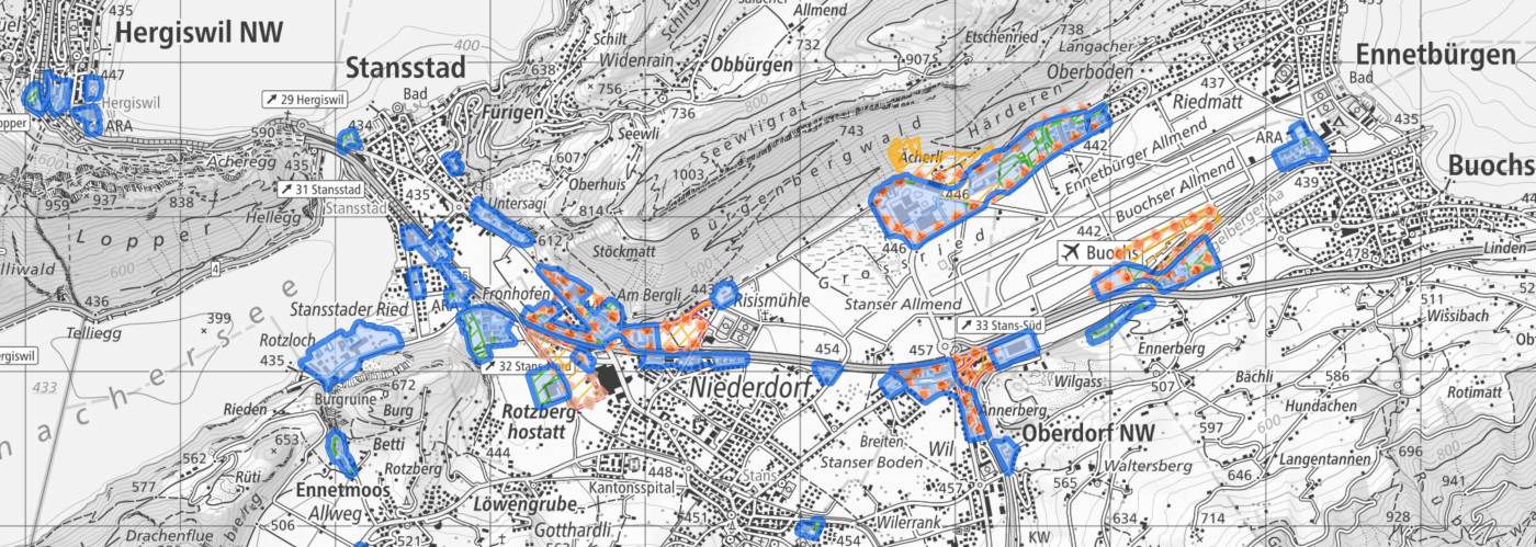 Arbeitszonenbewirtschaftung Kanton Nidwalden, Erarbeitung Vorgehen für Neueinzonungenvon Arbeitszonen, Erarbeitung Inhalt Berichterstattung überArbeitszonen an Bund, Unterstützung bei Erstellung und Validierung GIS-Datenbank