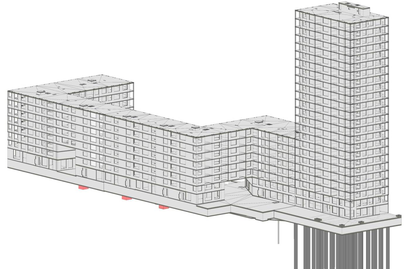 Wohnsiedlung Letzi, Zürich, Wettbewerb,Vorprojekt, Bauprojekt, Planung und Projektierung des Tragwerks, Baugrube und Pfählungsowie Kostenermittlung und Kostenkontrolle