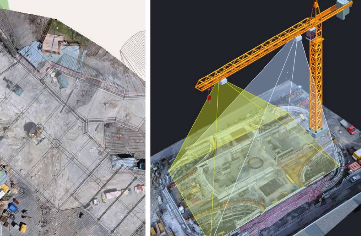 Station Startgels, FlemXpress, Flims Baustellendoku mit CraneCam, Installation & Einmessen Passpunkte, CraneCams auf 1 Kran, Automatische Prozessierungen, Visualisierung im TEDAMOS Web