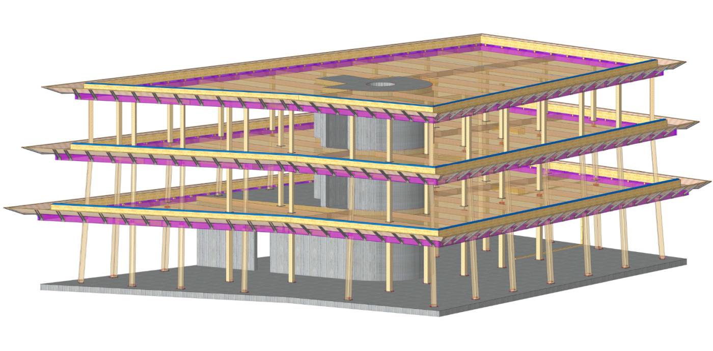 Gewerbe und Wohnhaus Uetikon, Projektierung, Bemessung und Realisierung Holzbauarbeiten